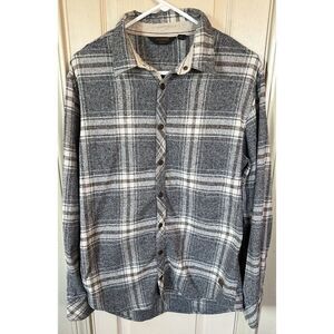 Outpost Makers Mens Lg Gray Plaid Long Sleeve Full Button Flannel Shirt